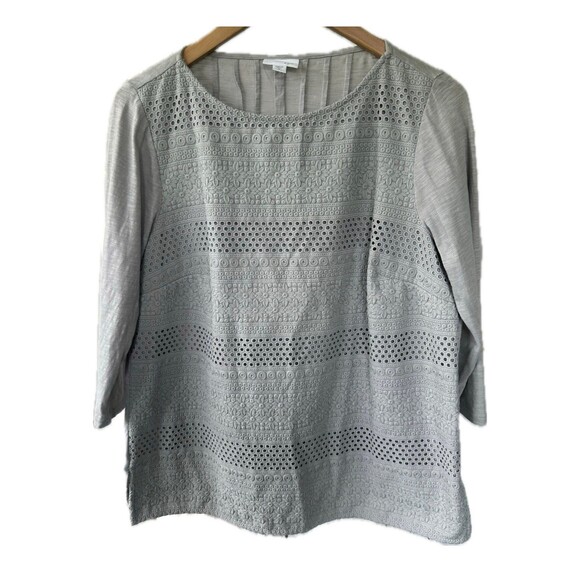 J. Jill Embroidered Eyelet Applique Lace Crochet Knit Tunic Blouse Petite M - Picture 1 of 9